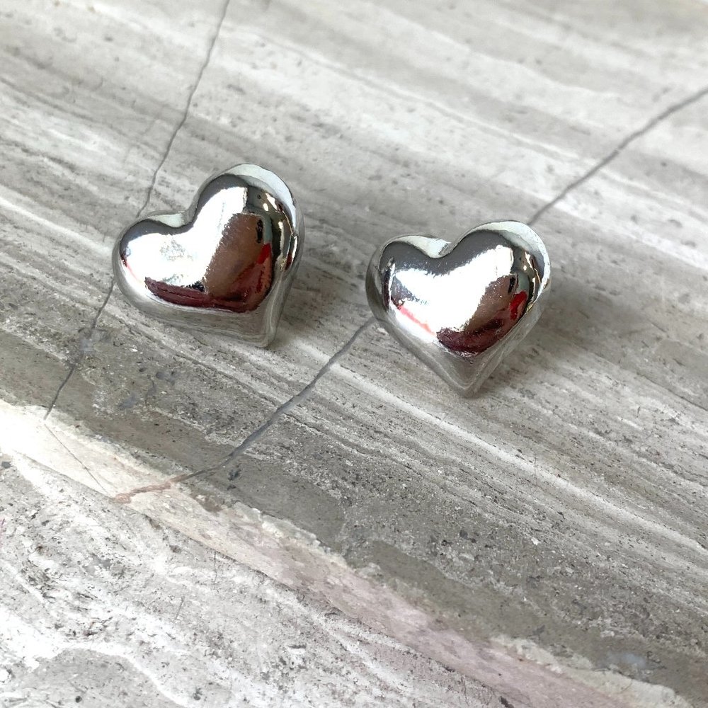 NEW~ Anthropologie Silver Heart Stud Earrings